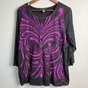 INC International Concepts Textured Purple‎ Embellished Top Artsy Plus Size 1X